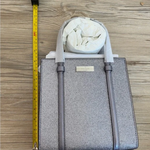 Kate Spade Kenzie Glitter Small Tote Bag KI959 Blueish Silver Purse NWT $329! - Picture 6 of 14